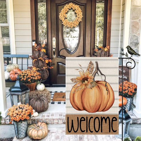 Fall Welcome Garden Flag 12.5 x 18 Inch, Pumpkin Sunflower Double Sided Small Decorative Flag for Outside Yard Lawn Outdoor Decoration GB080-12...