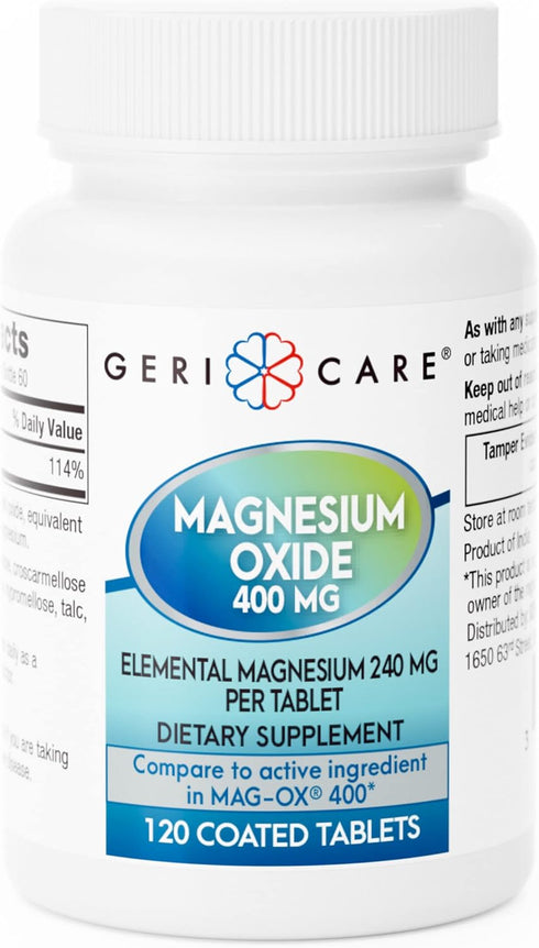 Gericare Magnesium Oxide 400mg Nutritional Supplement, 120 Count (Pack of 1)...