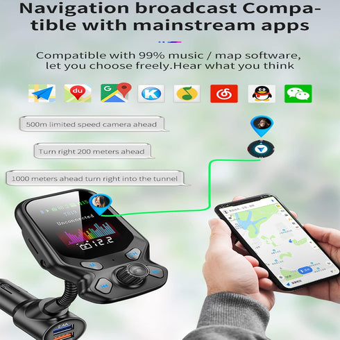 Bluetooth FM Transmitter for Car,YIBECAR Bluetooth Car Adapter Car Kit with 1.8" Color Display Supports Hands-Free Call AUX in/Out SD/TF Card USB ...