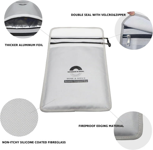 Fireproof Document Bag, Thermal Insulated File Case, Waterproof Fire proof file bag, Important Documents Organizer Safe Fire, 2 Pockets Money bag ...