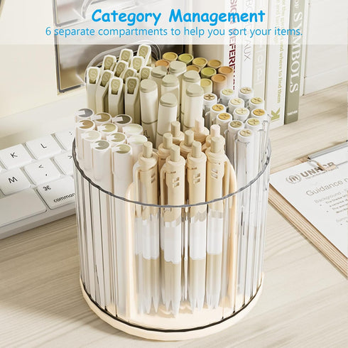 SAYEEC Desk Pencil Pen Holder, 6 Slots Rotating Desk Organizer Makeup Brush Holder Pencil Cup Pot, Desktop Stationery Supplies Organizer Storage B...