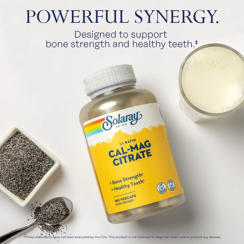 Solaray Calcium Magnesium Citrate 1:1 Ratio, Healthy Bones, Teeth, Muscle & Nervous System Support, 30 Serv, 180 VegCaps...