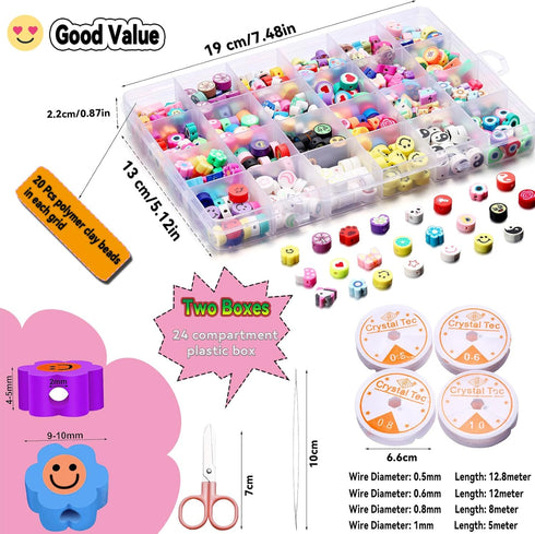 960Pcs Polymer Clay Beads Bracelet Making Kit, 48 Styles Trendy Cute Fruit Smile Face Mixed y2k Beads Charms for Bracelets Necklace Earring Jewelr...