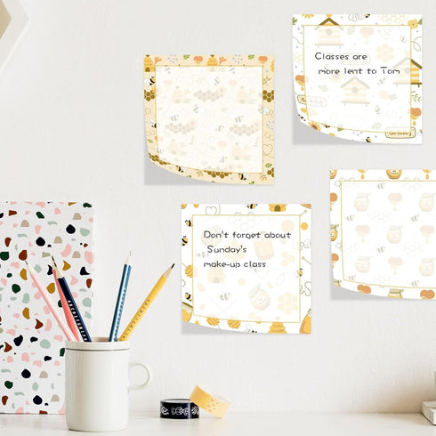 9 Pieces Bee Sticky Notes Adhesive Bee Memo Notes Self-Stick Note Pads for Spring Summer School Office Home Supplies Students Teachers Presents, 9...
