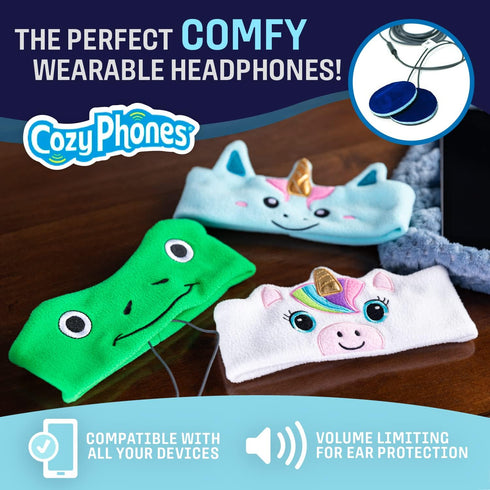 CozyPhones Over The Ear Headband Headphones - Kids Headphones Volume Limited with Thin Speakers & Super Soft Stretchy Headband - White Unicorn...
