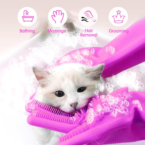 Dog Bath Gloves with 4Pack Dog Toothbrush, Dog Grooming Kit, Dog Finger Toothbrush for Small Breed, Medium Large Dogs, Silicone Dog Washing Gloves...