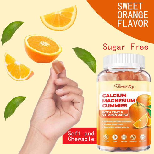 Calcium Magnesium Zinc Gummies with Vitamin D3 & K2 - High Absorption Magnesium Glycinate 400mg - Sugar Free Calcium Supplement - Support Nerve Mu...