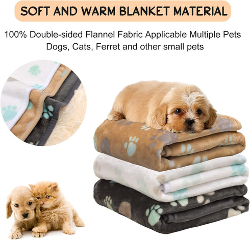 1 Pack 3 Blankets for Dogs Super Soft Fluffy Premium Fleece Pet Blanket Dogs Blankets for Dogs Flannel Throw for Dog Puppy Cat Paw Blanket?Grey/Br...