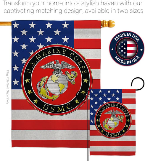 USMC Semper Fi Marine Corps Flag Armed Forces Double-Sided Lawn Decoration Gift House Garden Yard Banner United State American Military Veteran, 1...