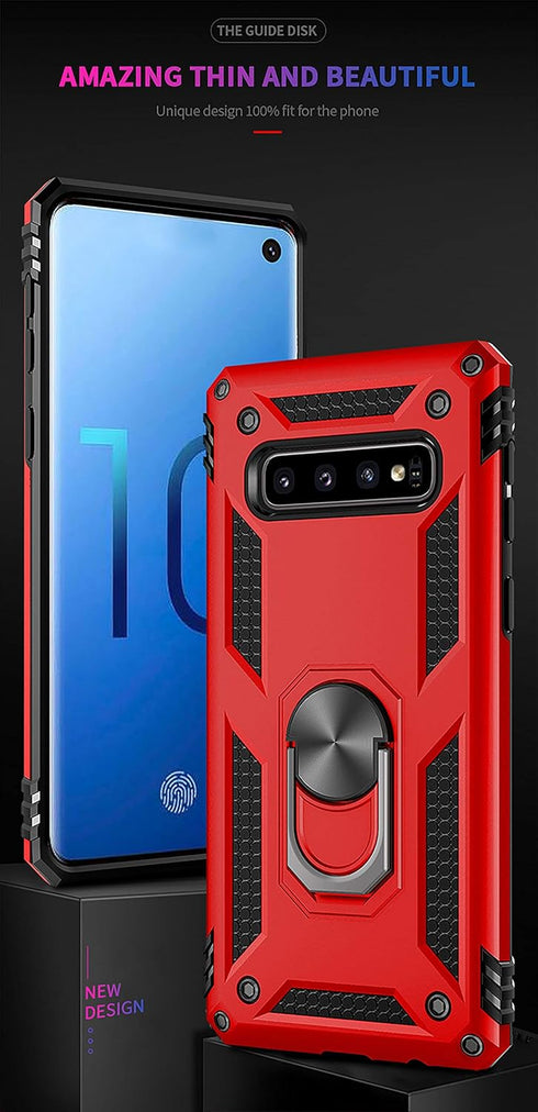 Androgate for Samsung Galaxy S10 Plus Case with HD Screen Protectors, Military-Grade Metal Ring Holder Kickstand 15ft Drop Tested Shockproof Cover...