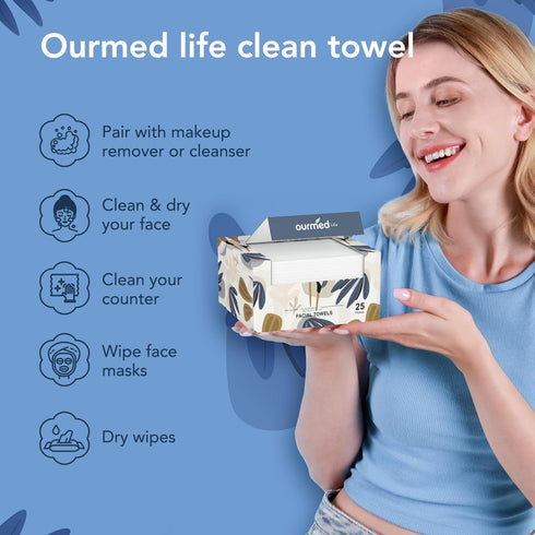 Ourmed Life Disposable Face Towel | Portable Lint-Free Biodegradable Towels | Dry Makeup Remover Clean Wipes | Super Soft & Thick for Sensitive Sk...