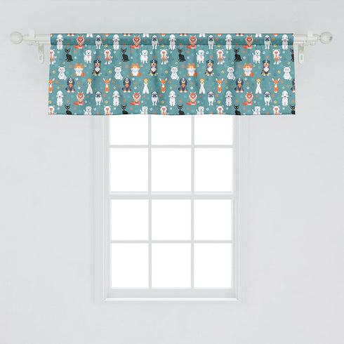 Ambesonne Animal Print Window Valance, Pet Lover Pattern Different Species of Cats and Dog Colorful Paw Prints, Rod Pocket Curtain Valances for Ki...