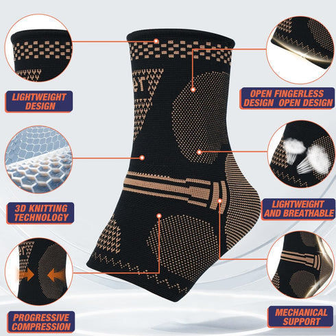 Copper Ankle Brace for Men & Women - (1 Pair) Ankle Compression Sleeve, Compression Support for Plantar Fasciitis, Achilles Tendonitis, Ankle Pain...