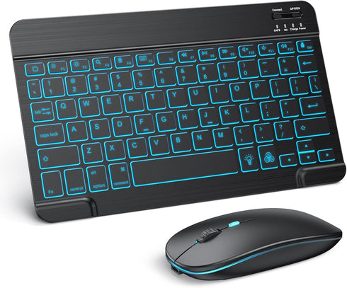 TECURS Bluetooth Keyboard and Mouse Combo for iPad - Rechargeable Wireless Keyboard & Mouse with 7-Color Backlit Compatible with iPad 10th/9th/8th...