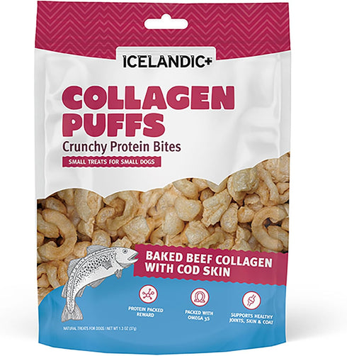 Icelandic+ Collagen Puffs: Baked Beef Collagen with Cod Skin 1.3oz - Small Dog Treats, Crunchy Protein Bites...