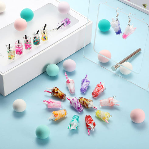 Hicarer 48 Pieces Resin Ice Cream Cup Charms Pendants Colorful Glass Fruit Drink Cup Bottle Charms Fruit Tea Mini Bottle Charm Pendants for DIY Ke...