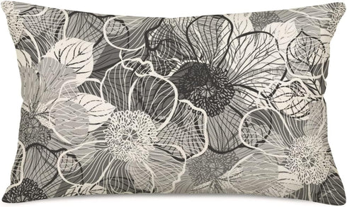 Gray Abstract Floral Throw Pillow Covers 12x20 In Black White Gray Flowers Lumbar Pillow Covers Abstract Modern Farmhouse Pillowcases Home Decor f...
