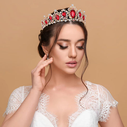 Baroque Royal Queen Crowns and Tiaras for Women,Crystal Rhinestone Costume Party Festival Wedding Tiaras Headbands (Red)...