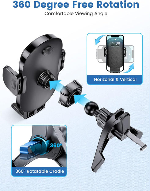 eSamcore Vent Car Phone Holder, 3-Point Support Car Phone Mount with Extended Clamp Cradles Stable Cell Phone Holder for Car Truck Vehicle Air Ven...