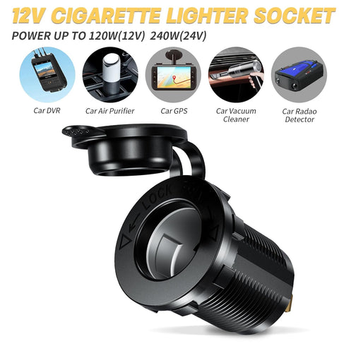 4 in 1 12V Outlet Charger Socket Panel, 36W Power Dual QC 3.0 USB Car Charger Outlet Socket, Cigarette Lighter Socket with LED Voltmeter Rocker To...