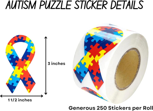 250 Autism Ribbon Shaped Stickers for Autism/Asperger's Awareness - Perfect for Events, Support Groups, Fundraisers and More!...
