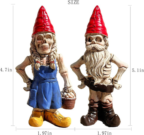2PCS Male and Female Halloween Skeleton Gnome Couple Garden Statue Zombie Gnome Sculptures Resin Dwarf Figurines for Indoor Home Ornaments Outdoor...