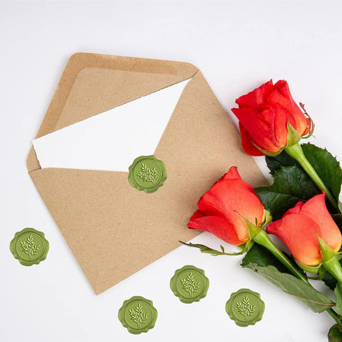 CRASPIRE 50pcs Wax Seal Stickers Wedding Self Adhesive Wax Seal Stamp Stickers Olive Branch Leaves Envelope Wax Stickers for Wedding Invitation DI...