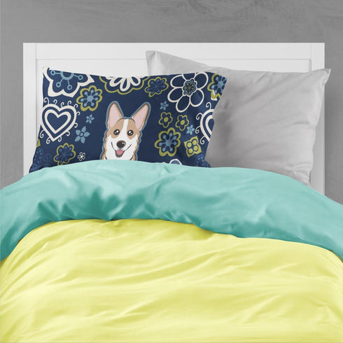Caroline's Treasures BB5104PILLOWCASE Blue Flowers Sable Corgi Fabric Standard Pillowcase Lightweight Super Soft Easy Care Decorative Artwork Pill...