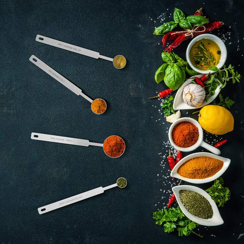 7 Inches Long Handle Measuring Spoons Set, Premium Stainless Steel Metal Spoon, Tablespoon & Teaspoon & Coffee Scoop, for Accurate Measure Liquid ...