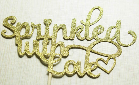 Sprinkled with Love Cake Topper for Baby Shower, Wedding, Birthday Party Decorations Gold Glitter...