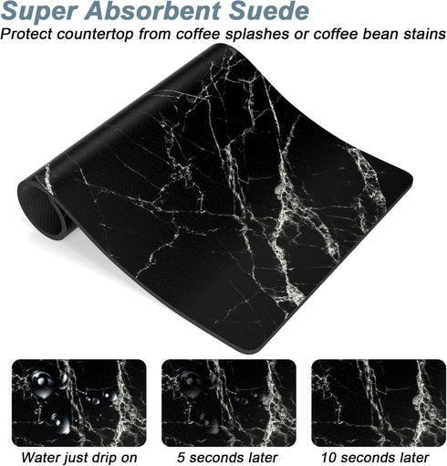 Coffee Mat, 12"x19" Marble Style Coffee Bar Mat for Coffee Station Accessories and Organizer, Absorbent Dish Drying for Kitchen Counter, Cute Blac...