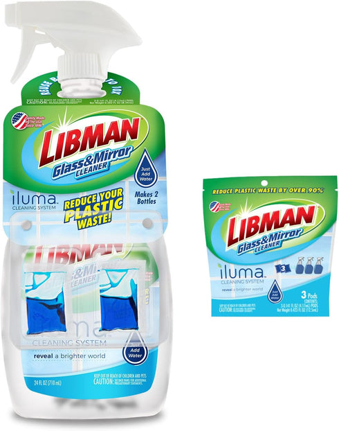 Libman Iluma Glass & Mirror Cleaner | Household Cleaning Products | Cleaning Supplies | Refillable Bottle | Glass Cleaner Spray | 24 fl oz Window ...