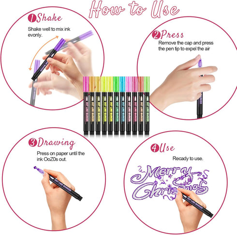 Double Line Outline Markers, 24 Colors Self-Outline Metallic Markers Super Squiggles Shimmer Outline Marker Set for Drawing, Birthday Greeting Car...