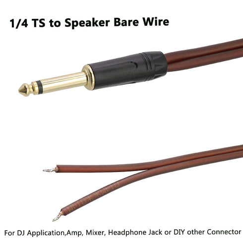 XMSJSIY 1/4 TS to Speaker Bare Wire,Audio Cable to 6.35mm Male Mono Adapter Replacement Open End Gold-Plated OFC HiFi TS Speaker Cord Amplifier Pa...