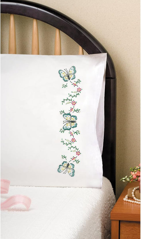 Design Works Crafts Stamped Embroidery Aqua Butterfly Pillowcases (Set of 2), 20 by 30", Blue......
