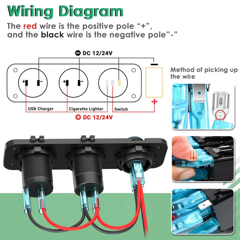 12V USB Outlet Panel 3 in 1, Dual Quick Charge 3.0 and PD3.0 USB C Car Charger Socket with LED Voltmeter, 300W Cigarette Lighter Socket and Toggle...
