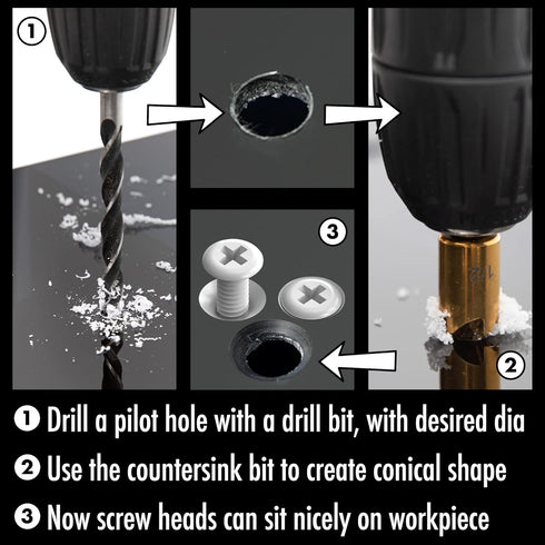 6 Pcs Countersink Drill Bit Set with Case 1/4'' Hex Shank HCS 5 Flute Countersink 90 Degree Center Punch Tool Sets for Wood, Quick Change Bit 1/4”...
