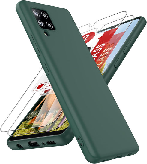 LeYi for Samsung Galaxy A42 5G Phone Case: A42 5G Phone Case with 2 Pack Tempered Glass Screen Protector for Women Men, Liquid Silicone Slim Silky...