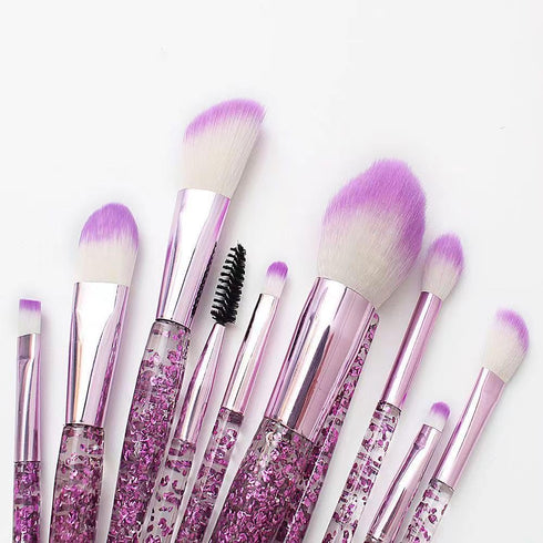 10 Pcs Crystal Unicorn Fan Makeup Brush Set, Professional Face Cosmetics Blending Liquid Foundation Powder Concealer Eye Shadows Make up Beauty Ey...