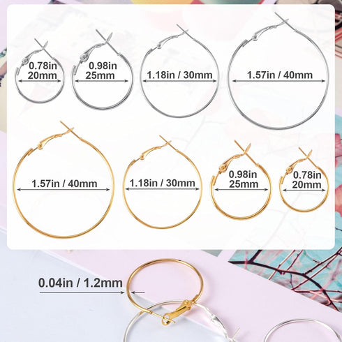 32 Pcs Hoop Earrings Finding, Hypoallergenic Alloy Round Earring Hoops for Jewelry Making, Gold Silver Open Beading DIY Earrings Craft Art Accesso...