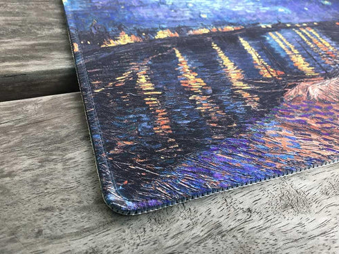 Art Mouse Pad - Natural Rubber Mouse Pad w/Printing of Starry Night Over The Rhone by Vincent Van Gogh - Stitched Border - 9.5x7.9 inches...