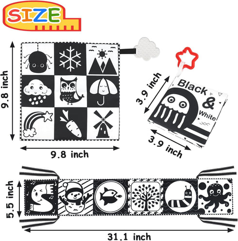 Newborn Toys Black and White Baby Toys 0-3 Months High Contrast Baby Toys for Newborn - High Contrast Baby Soft Book Infant Tummy Time Toys Crinkl...