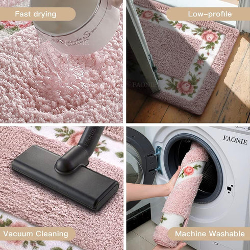 Pretty Floral Rural Style Romantic Rose Flower Rug Shaggy Area Rugs Soft Non-Slip Doormat Floor Mat Bath Mat Bathroom Shower Rug Bedroom Living Ro...