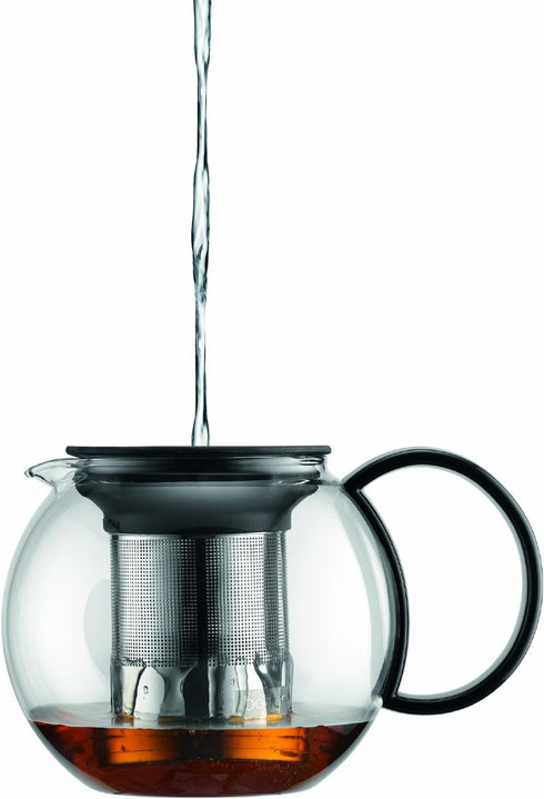 Bodum 34oz Assam Glass Tea Press with Stainless Steel Filter, Black Plastic Lid...