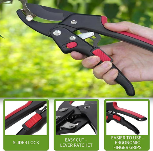 Pruning shears, work 3 times easier, MUSTKING garden clippers (Adjustable- Upgraded- Reddish black)...