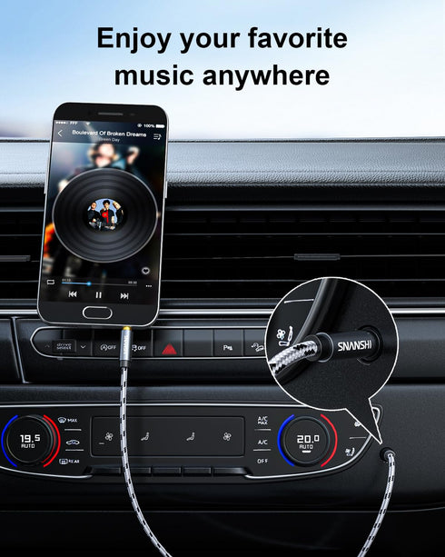 SNSNHI Aux Cord, Nylon Braided 3.5mm Audio Cable Aux Cable 1/8 Audio Cable 3.5mm Male to Male Aux Cord for Car,Headphones,Speaker,Soundbar -20FT...