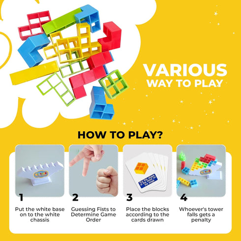 Tetra Tower Game, Balance Stacking Blocks, Team Tower Game for Kids & Adults, Stacking Game, Games Building Blocks Puzzles, 64 Pcs...