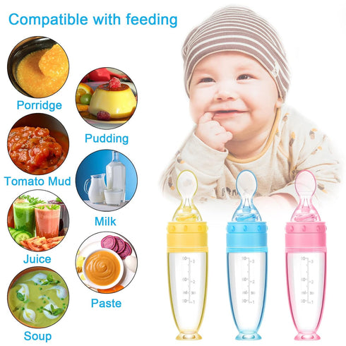Tondiamo 3 Pieces Baby Food Feeder 3oz Silicone Baby Food Spoon Dispenser with Standing Base for Infant Dispensing and Feeding...