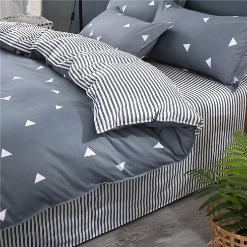 3 Pieces Duvet Cover Set Blue Gray with White Triangles - Ultra Soft and Easy Care Design Summer Bedding Duvet Cover Queen Size 90x90+ 2 Pillow Sh...