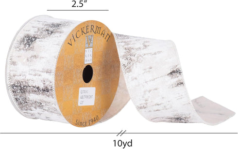 Vickerman 2.5" x 10 Yards Birch Print Wired Edge Christmas Ribbon - Birch Bark Ribbon, Wood Ribbon for Arrangements, Trees, Garlands and Gift Wrap...